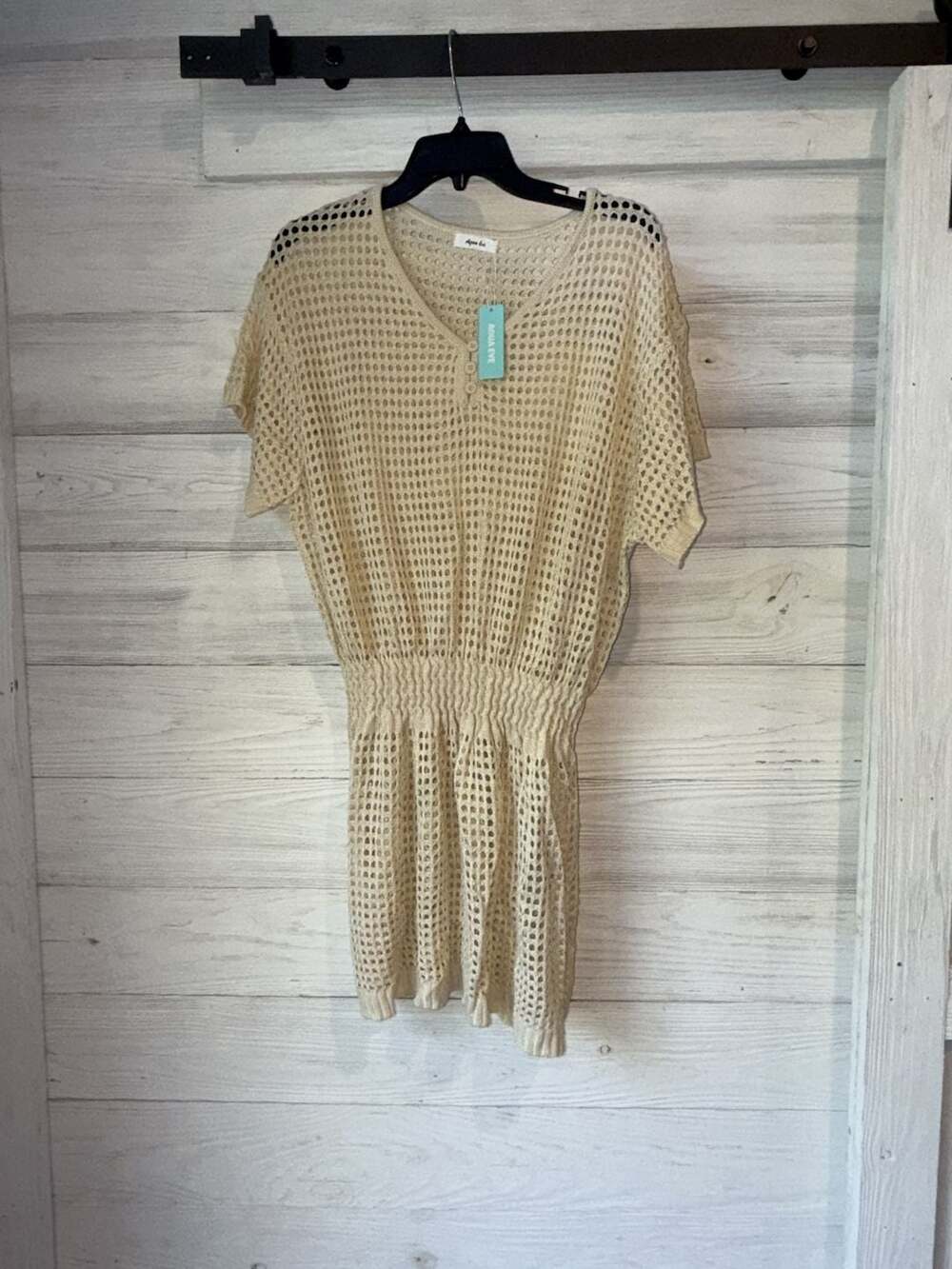 Aqua Eve Plus Size Crochet Swimwear Dress Swim Cover Up Beige 14W